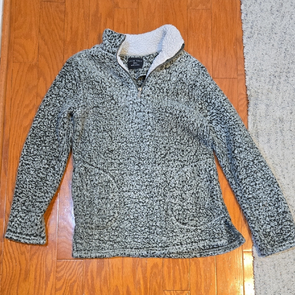 Cozy Olive Green Sherpa Quarter-Zip Sweater By Love Tree Size Small